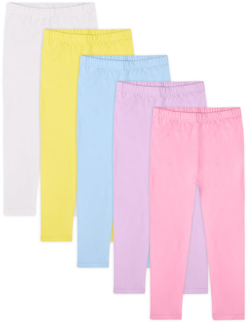FEQO 5 Pack Toddler Girls Cotton Leggings Pants Full Length Basic Leggings Stretchy Leggings Tight Pants, Candy Colors, 3T - Image 1