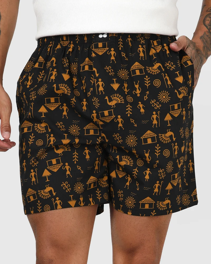 bewakoof Men's Black All Over Printed Boxers