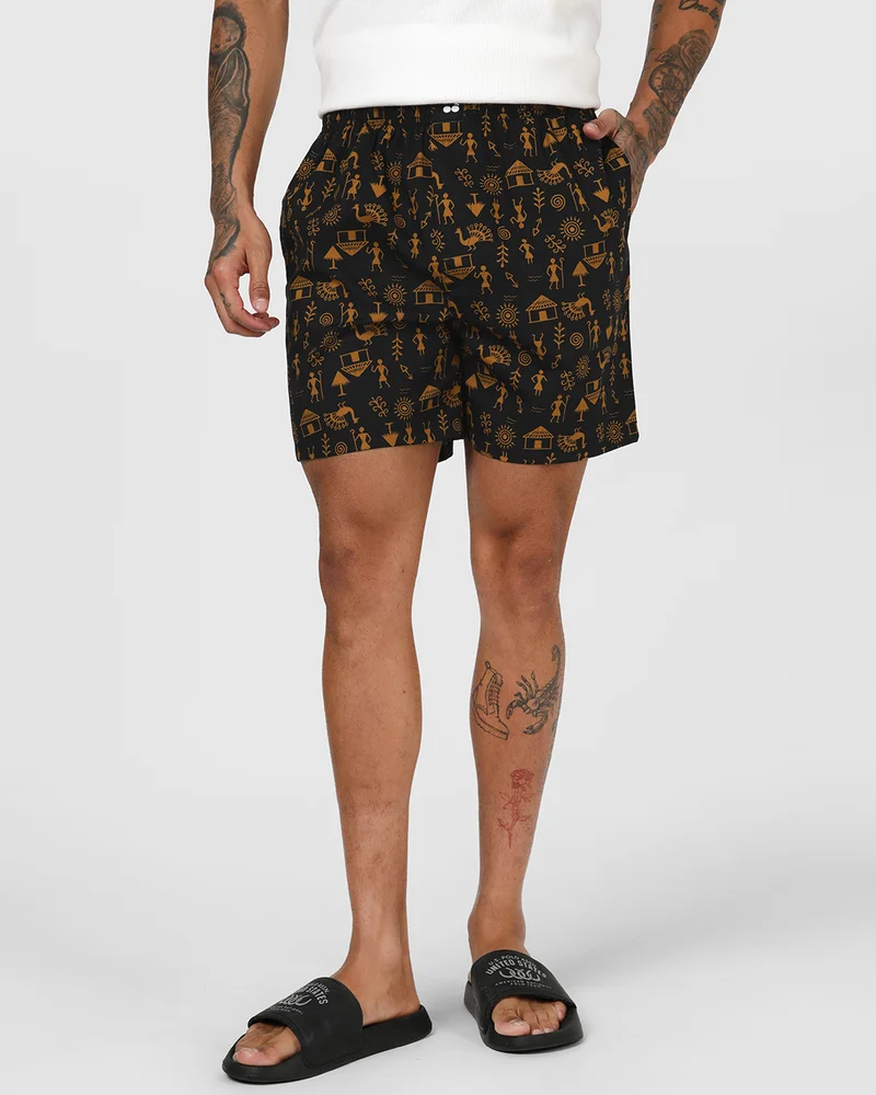 bewakoof Men's Black All Over Printed Boxers
