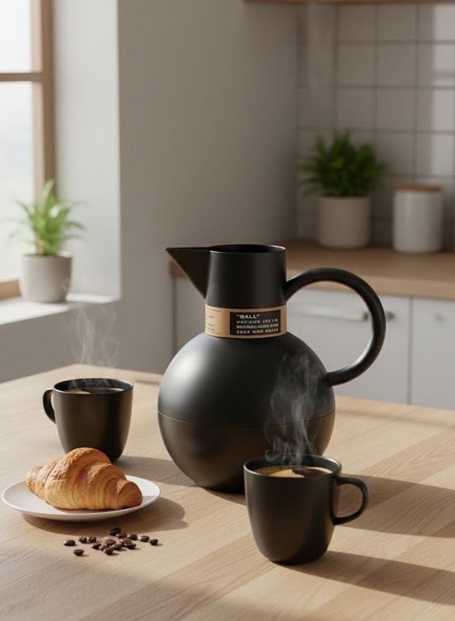 GAZELLA Plastic Tea/Coffee Flask 1 Liter Black, Borosilicate Glass Inside - Image 2