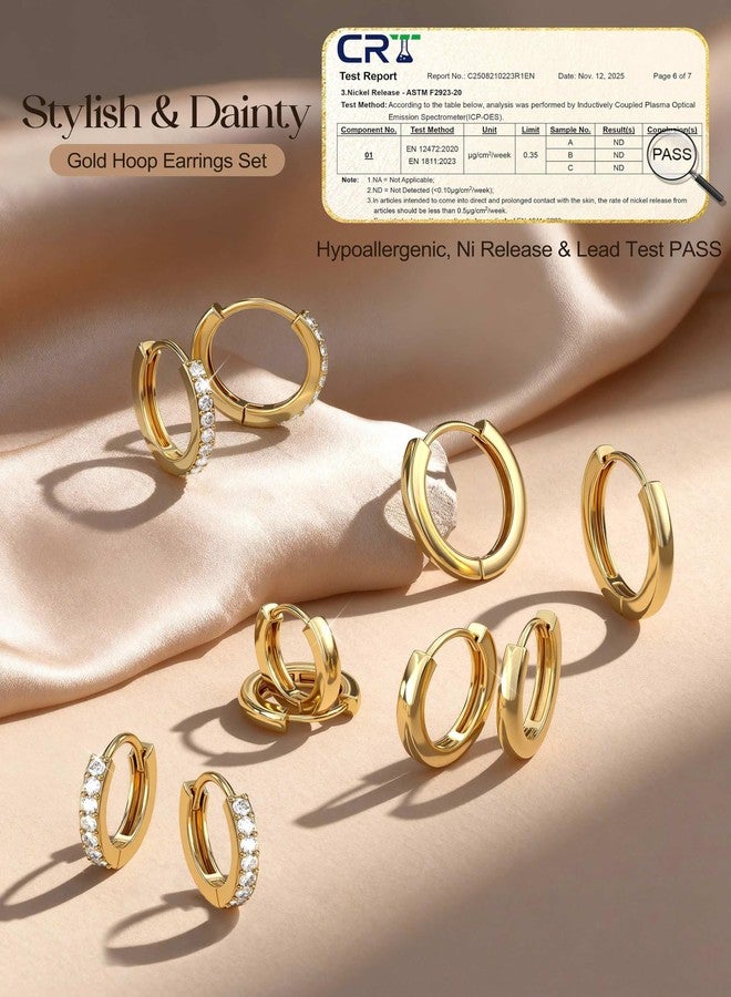 Jstyle Small Gold Hoop Earrings for Women Hypoallergenic Sterling Silver Earrings for Sensitive Ears Non Tarnish 14K Gold Plated Huggie Hoops Cartilage Earring Stacks Set for Multiple Piercing Jewelry - Image 3