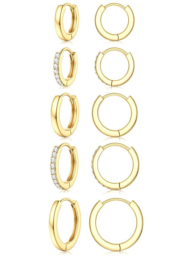 Jstyle Small Gold Hoop Earrings for Women Hypoallergenic Sterling Silver Earrings for Sensitive Ears Non Tarnish 14K Gold Plated Huggie Hoops Cartilage Earring Stacks Set for Multiple Piercing Jewelry - Image 1
