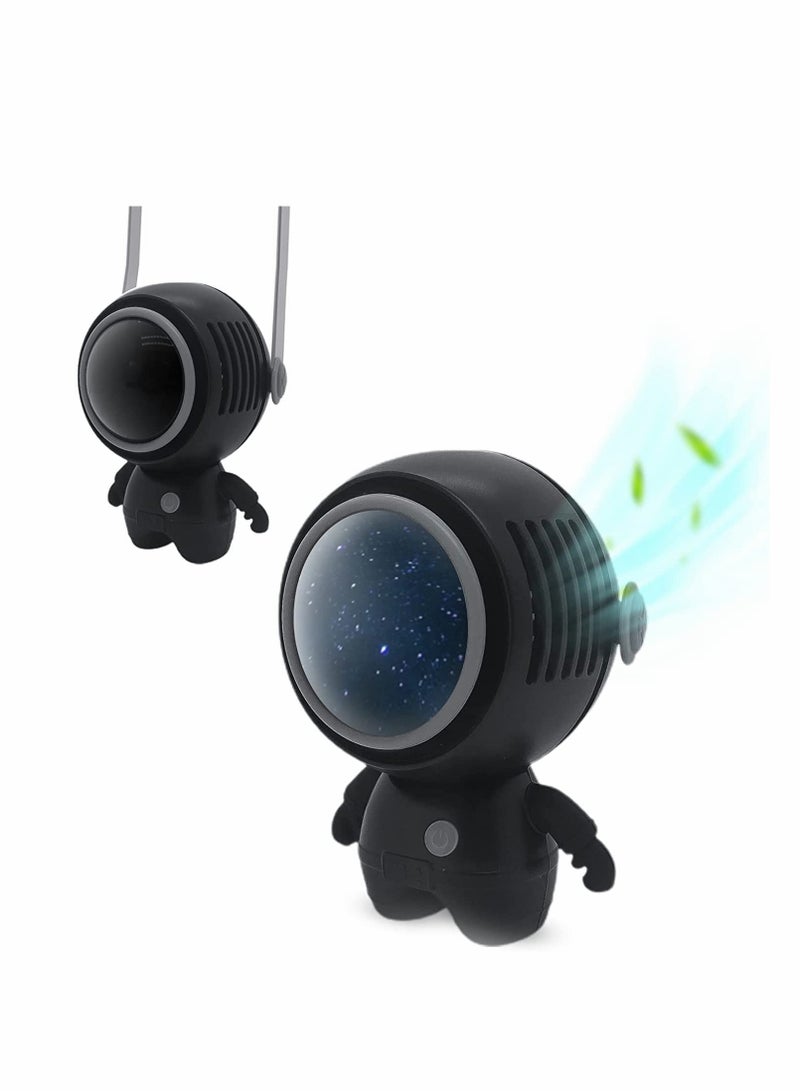 Excefore Mini Handheld Fan, Personal Fan Necklace Portable Rechargeable with 3 Wind Speed Hanging USB Handheld Fan Hands-free Wearable Leafless Mini Fan Astronaut Fan for Home Office Travel Outdoor (Black) - Image 1