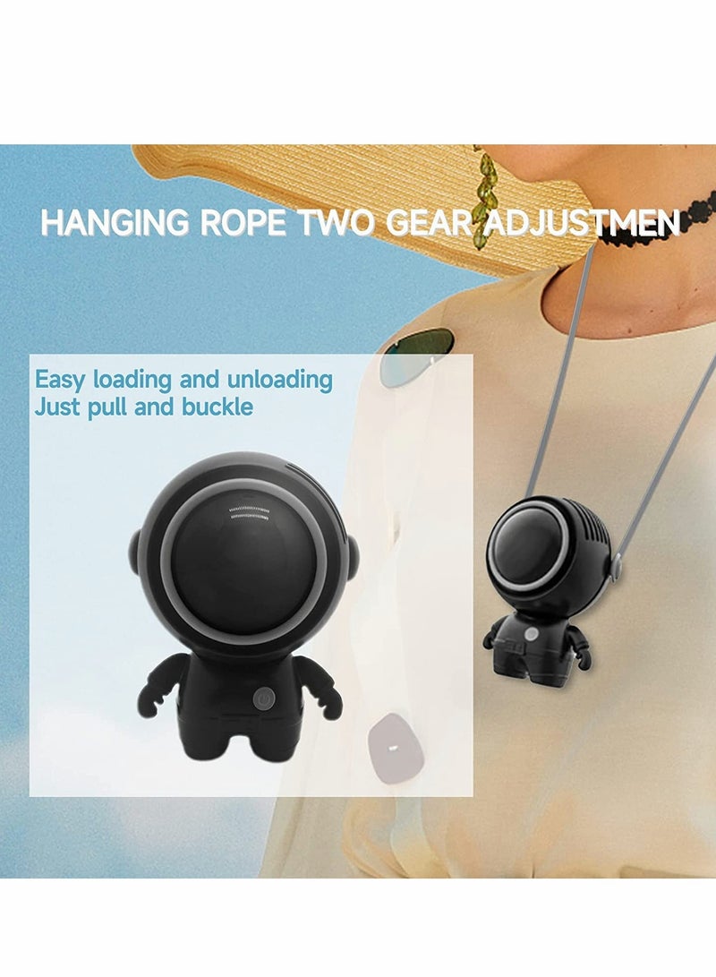 Excefore Mini Handheld Fan, Personal Fan Necklace Portable Rechargeable with 3 Wind Speed Hanging USB Handheld Fan Hands-free Wearable Leafless Mini Fan Astronaut Fan for Home Office Travel Outdoor (Black) - Image 4