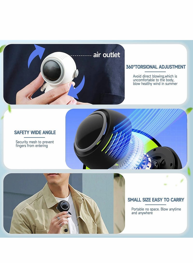 Excefore Mini Handheld Fan, Personal Fan Necklace Portable Rechargeable with 3 Wind Speed Hanging USB Handheld Fan Hands-free Wearable Leafless Mini Fan Astronaut Fan for Home Office Travel Outdoor (Black) - Image 3
