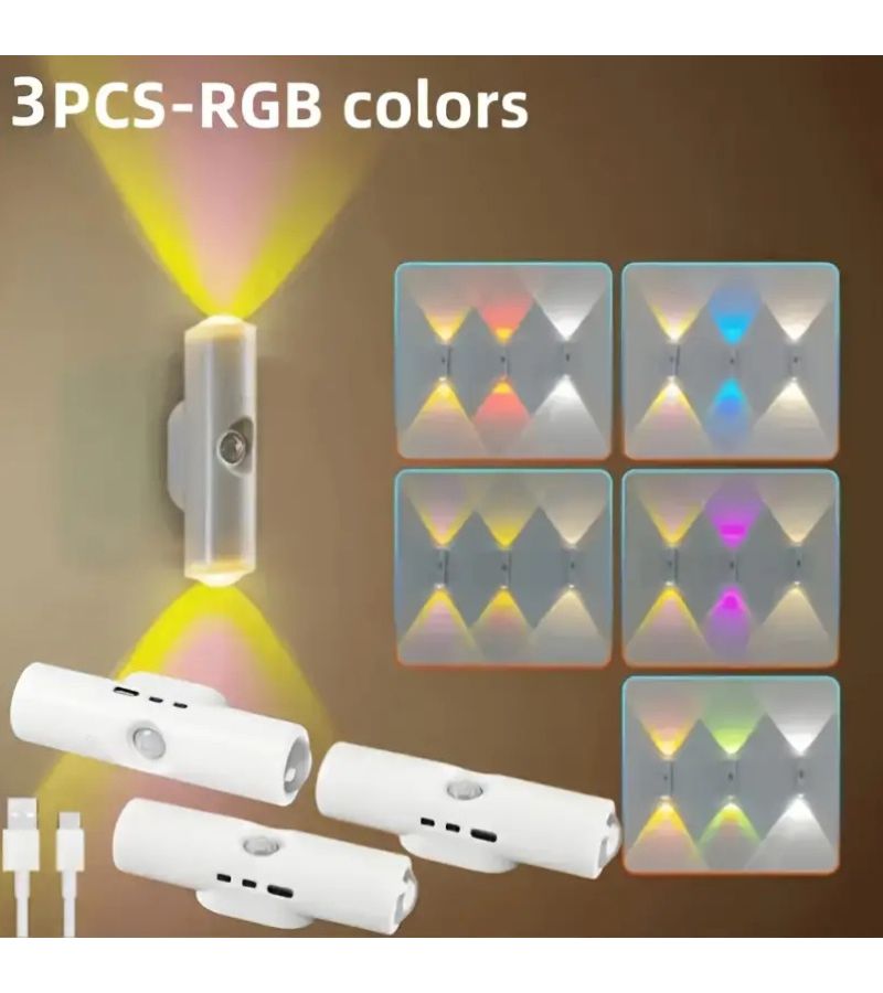 مصباح حائط حساس للحركة بتقنية PIR مع عين قطة متغيرة RGB وإضاءة موجهة مع 3 أوضاع تخفيف إضاءة - Image 4