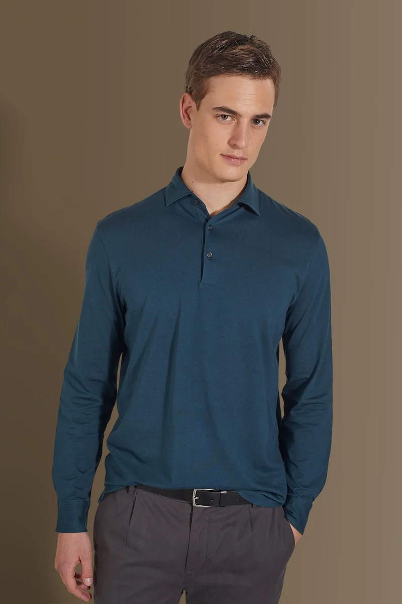 Long sleeves polo 100% pure supima cotton - Marine