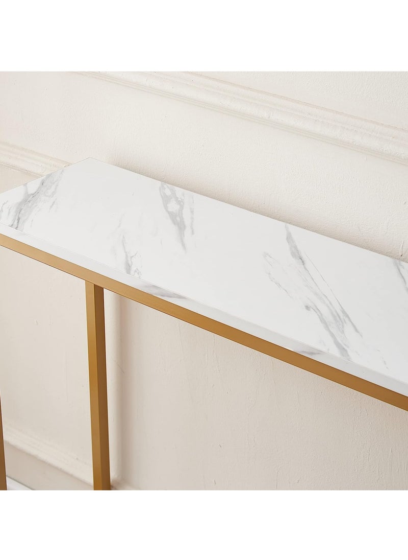 HOME TASTE TOMSUN Elegant Gold Metal and White Marble Console Table - 2-Tier Entryway and Sofa Side Table  - Image 5