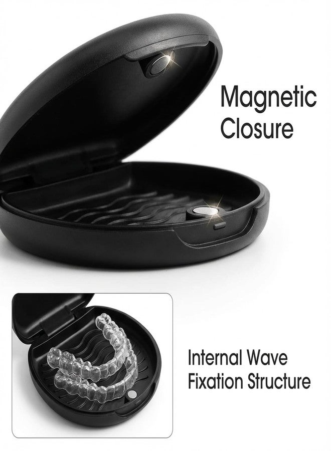 BVN Magnetic Seal Slim Orthodontic Dental Case with Unique Conch Texture, Portable Storage Holder for Braces, Teeth Aligner, Retainer, Mouth Guard, Night Guard & Denture - Black - Image 4