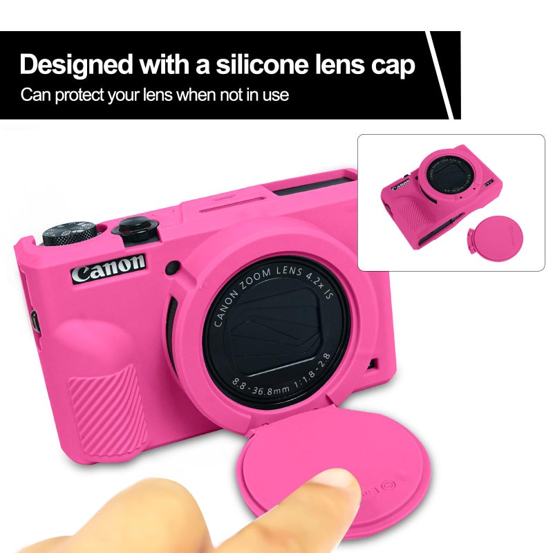 Easy Hood غطاء سهل لكاميرا كانون باور شوت G7 X مارك III الرقمية، غطاء واقي من السيليكون الناعم مع غطاء عدسة قابل للإزالة لكاميرا كانون باور شوت G7X مارك III DSLR (وردي) - Image 4