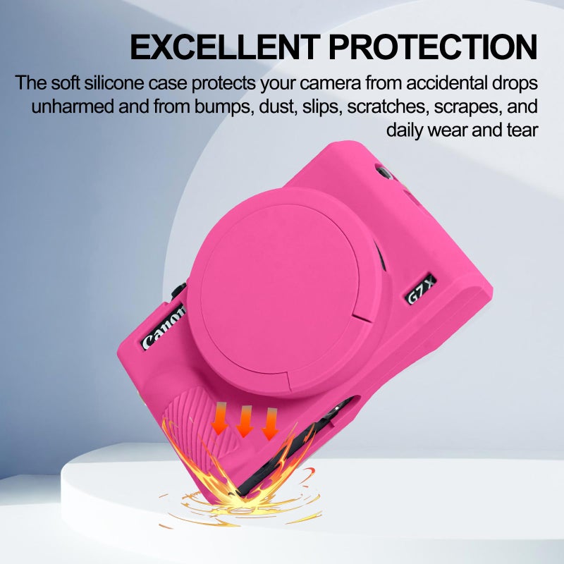 Easy Hood غطاء سهل لكاميرا كانون باور شوت G7 X مارك III الرقمية، غطاء واقي من السيليكون الناعم مع غطاء عدسة قابل للإزالة لكاميرا كانون باور شوت G7X مارك III DSLR (وردي) - Image 3