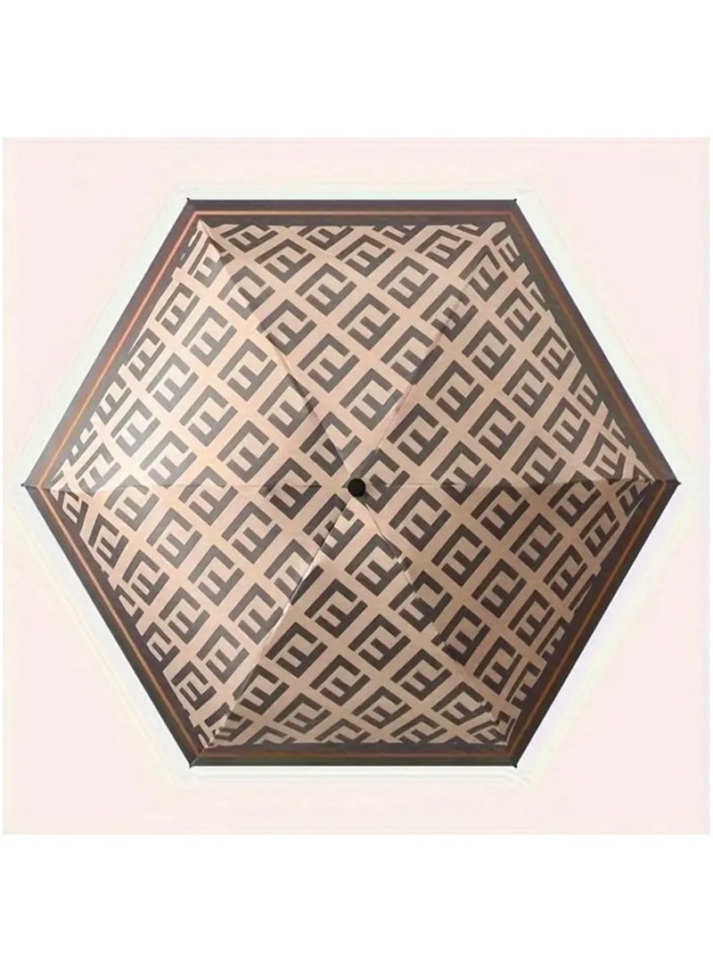 جست كواليتي مظلة صغيرة قابلة للطي مع حماية من الشمس - إطار حديدي متين مكون من 6 أضلاع، مظلة من قماش بونجي 190T مقاومة للماء، تفتح يدويًا، تصميم خفيف الوزن محمول مع مقبض حمل للسفر بسهولة - Image 2