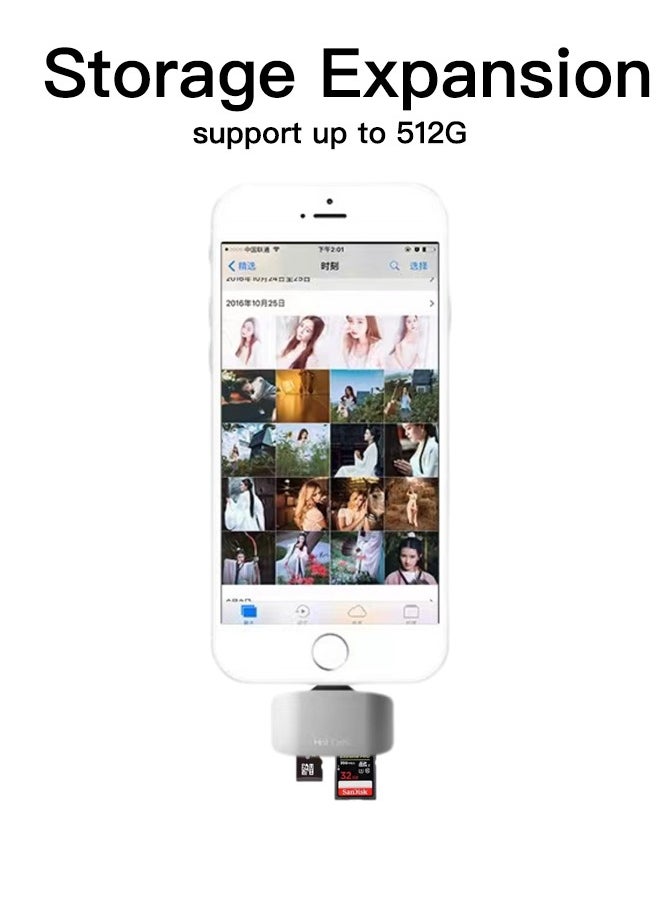 القطط الساخنة - قارئ بطاقات SD لأجهزة iPhone وiPad مع واجهة Lightning، يدعم بطاقات SD وTF وMicro SD، فضي - Image 1