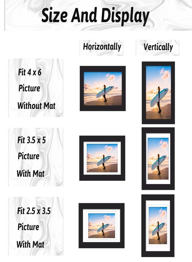 YCCXBW 4x6 Picture Frame, Display Photo 3.5x5 and 2.5x3.5 With Mat or 4x6 Without Mat Picture Frame Covered by Plexiglass Engineered Wood Frame For Table Top and Wall Mounting (Black, 4X6 MDF) - Image 3