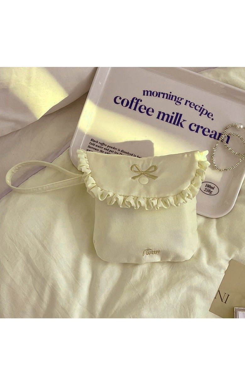 Bow Embroidery Mini Button Square Bag,Reusable Sanitary Sanitary Towel Storage Bag,Compact, Portable, And Large Capacity Sanitary Pad Carrying Bag For Menstrual Period，Makeup Bag - Image 1