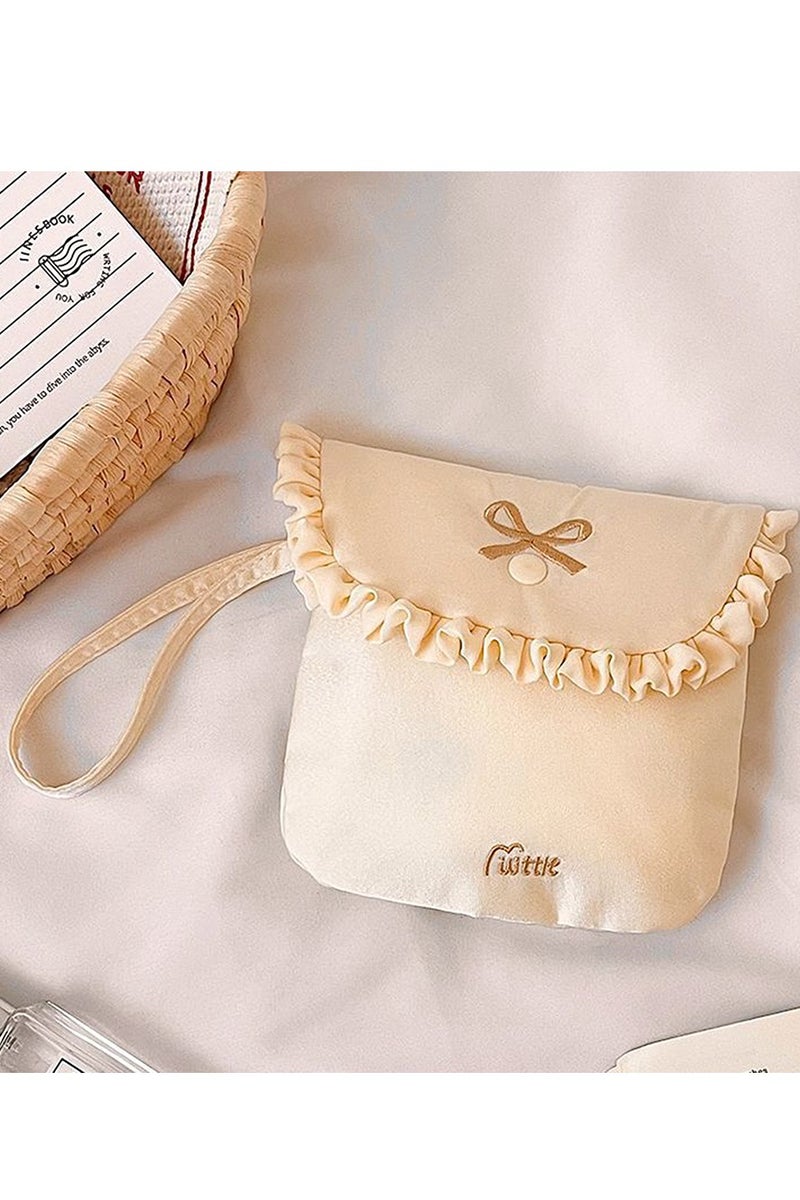 Bow Embroidery Mini Button Square Bag,Reusable Sanitary Sanitary Towel Storage Bag,Compact, Portable, And Large Capacity Sanitary Pad Carrying Bag For Menstrual Period，Makeup Bag - Image 4