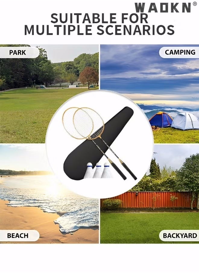 WAOKN 2 Pieces Badminton Set,Outdoor sports set,Badminton Set Including 1 Badminton Bag,2 Rackets,3 badminton balls,1 Replacement Grip Tapes, Badminton Backyard Games for Outdoor, Garden, Beach, Family Fun  - Image 5
