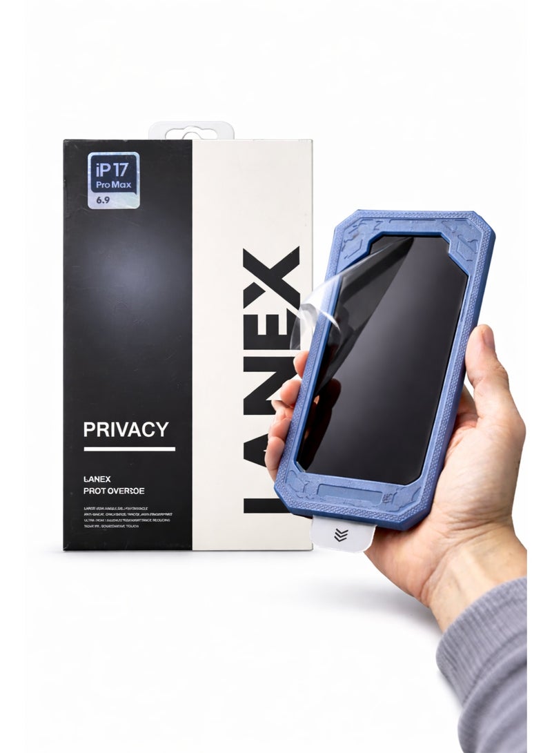 لانيكس اسكرينة خصوصية زجاجية 9H لهاتف ايفون 17 برو ماكس مع إطار تركيب ذاتي من لانيكس LANEX - شاشة حماية ضد التجسس والبصمات - Image 1