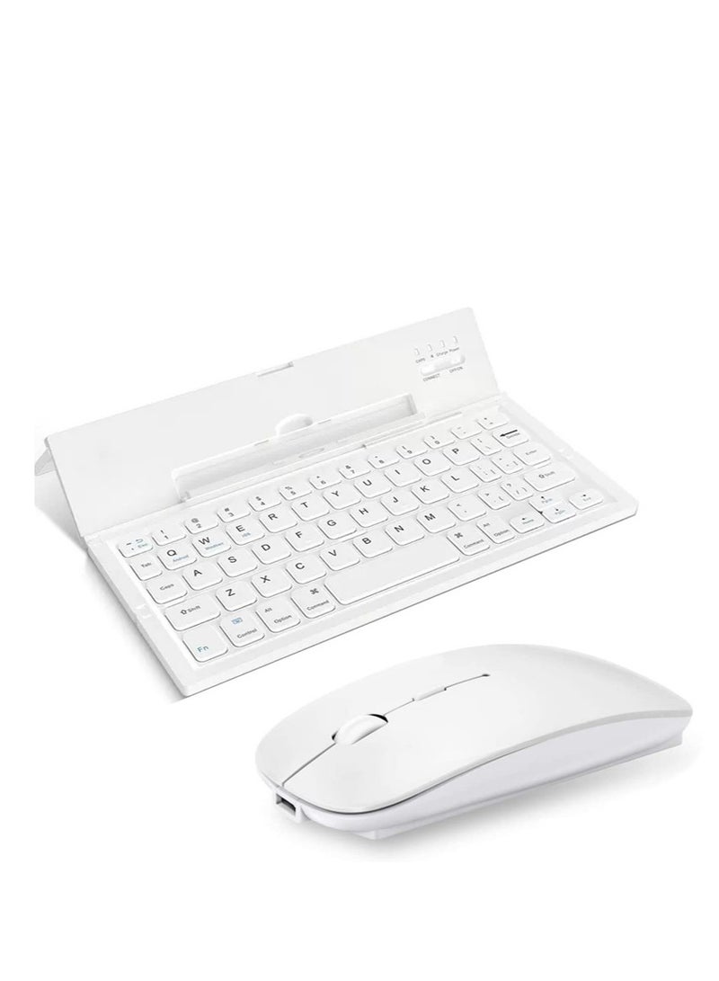 Gaming Keyboard Tablet Smartphone External Portable Tri-fold Aluminium Alloy Bluetooth Keyboard Supporter for Computer Keyboard Work Game,With Wireless Mouse (Color: White, Size: 9.4 x 2.2 x 0.7 inches (238 x 55 x 18.5 mm)) - Image 1