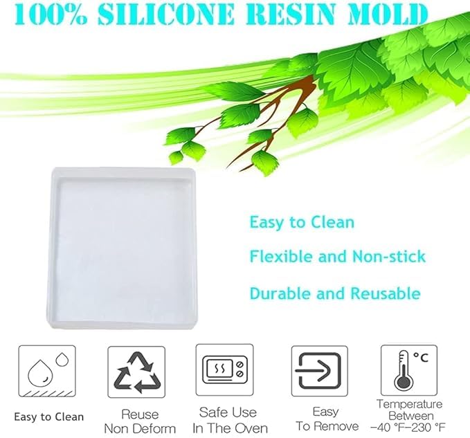 ADOERE قوالب كوستر شاي مربعة 5 مم عميقة من ADOERE لصب الراتنج السيليكوني، قوالب صب الراتنج، صب الراتنج لصنع الكوسترات، فن الراتنج DIY، ديكور المنزل (عبوة من 1) - Image 3