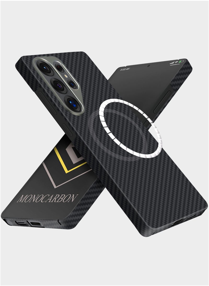 MONOCARBON Real Aramid Fiber Samsung Galaxy S25 ULTRA Case Cover [ULTRA SLIM MagSafe] Lightweight Anti-Scratch - Matte Black  - Image 1