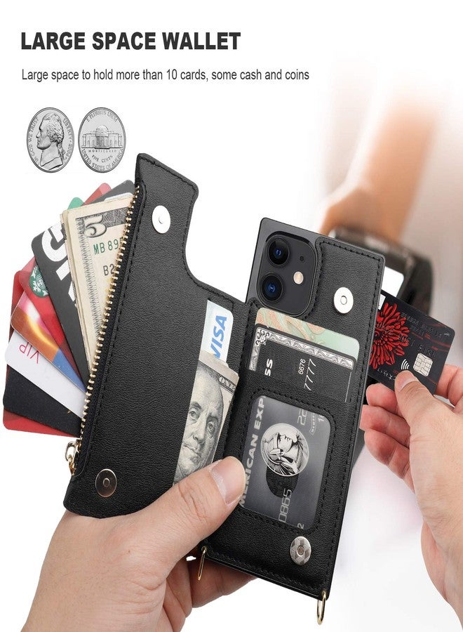 Bocasal Crossbody Wallet Case for iPhone 12/12 Pro with Card Holder,Zipper Card Slot Protector Shockproof Purse Cover with Removable Cross Body Strap 6.1 Inch(Black) - Image 4