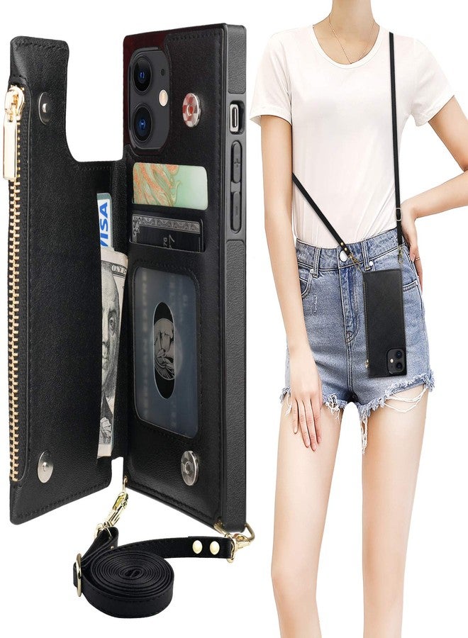 Bocasal Crossbody Wallet Case for iPhone 12/12 Pro with Card Holder,Zipper Card Slot Protector Shockproof Purse Cover with Removable Cross Body Strap 6.1 Inch(Black) - Image 1
