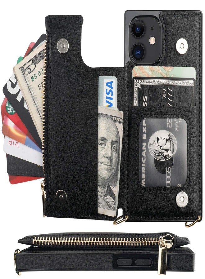 Bocasal Crossbody Wallet Case for iPhone 12/12 Pro with Card Holder,Zipper Card Slot Protector Shockproof Purse Cover with Removable Cross Body Strap 6.1 Inch(Black) - Image 3
