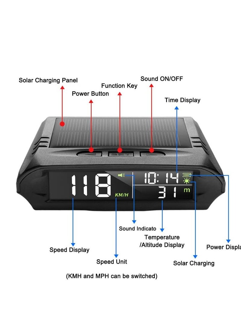 عرض بيانات القيادة اللاسلكي للسيارة من خلال أشعة الشمس جي بي إس عداد السرعة الرقمي مع شاشة LCD لسهولة القراءة، إنذار تجاوز السرعة KMH MPH الوقت/الارتفاع درجة الحرارة لجميع أنواع المركبات - Image 5
