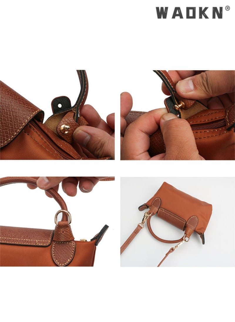 WAOKN - Leather Purse Straps,Replacement Crossbody Shoulder Strap for Mini Le PLIAGE,Crossbody Shoulder Strap Punch-Free Leather Shoulder Strap for Small Bag Handbag Clutch Bag Accessories （Brown） - Image 1