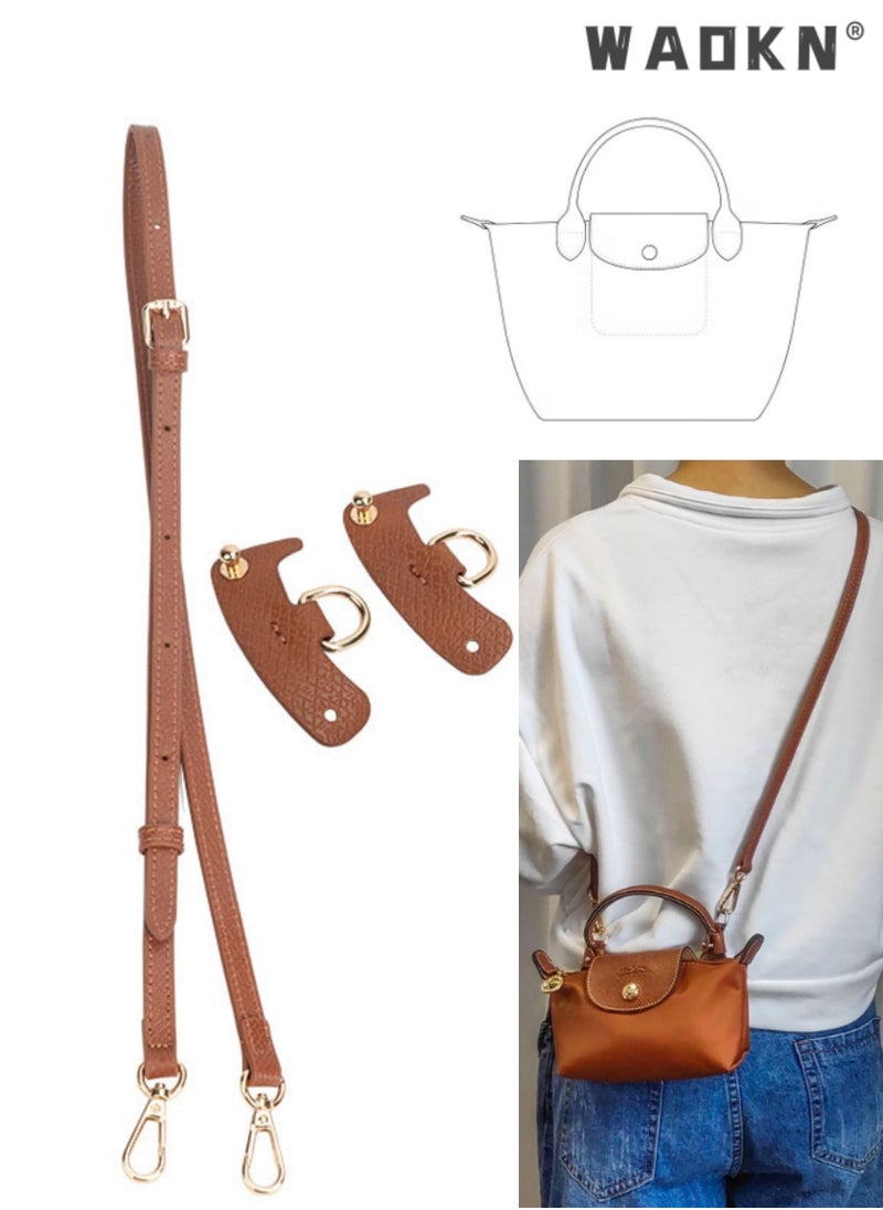 WAOKN - Leather Purse Straps,Replacement Crossbody Shoulder Strap for Mini Le PLIAGE,Crossbody Shoulder Strap Punch-Free Leather Shoulder Strap for Small Bag Handbag Clutch Bag Accessories （Brown） - Image 1