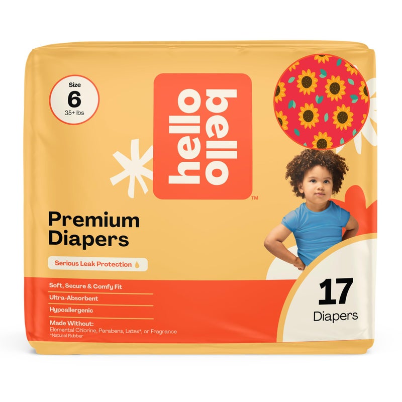 Hello Bello Diapers, Size 6 (35 lbs) Flower Child, 17 Count of Premium Disposable Baby Diapers, Hypoallergenic with Soft, Cloth-Like Feel - Image 1