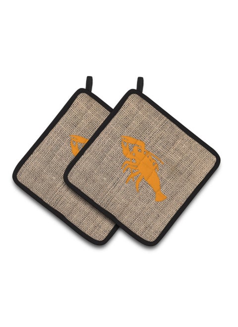 ""Caroline's Treasures Lobster Faux Burlap & Orange Pair of Pot Holders BB1028-BL-OR-PTHD  7.5HX7.5W  Multicolor""