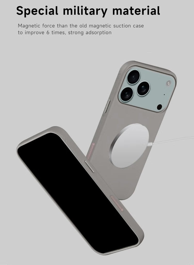 دبليو تيك حافظة شحن لاسلكية مغناطيسية جلدية فاخرة لأيفون 17 برو ماكس 5G 2025 - اللون الرمادي الحجري (MCMPMN) - Image 2