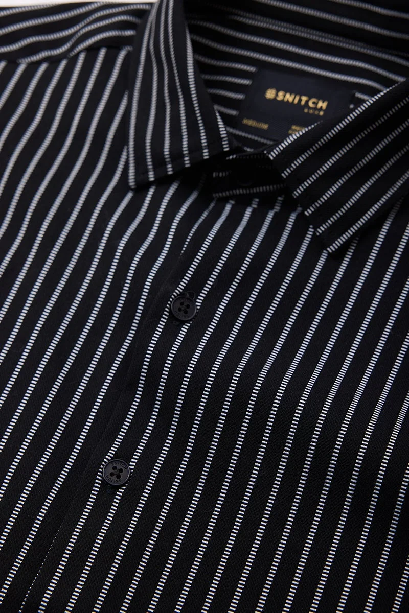 SNITCH Black Striped Long Sleeve Slim Fit Luxe Shirt