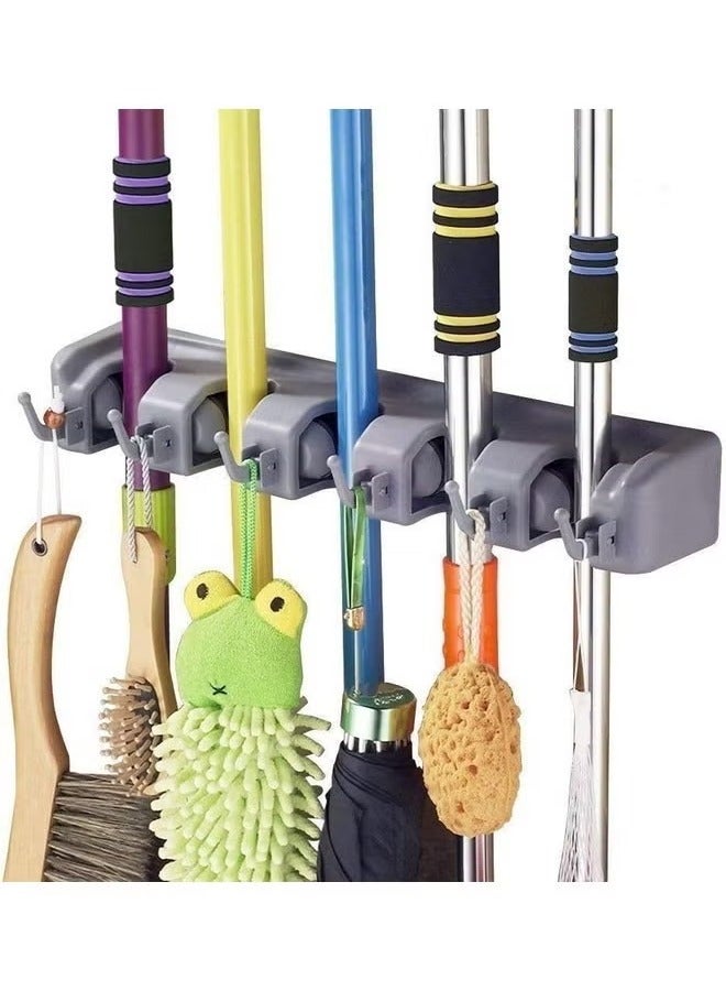Raxoom "Wall-Mounted Broom and Mop Holder: 5-Slot Organizer with 6 Hooks for Optimal Storage" - Image 2