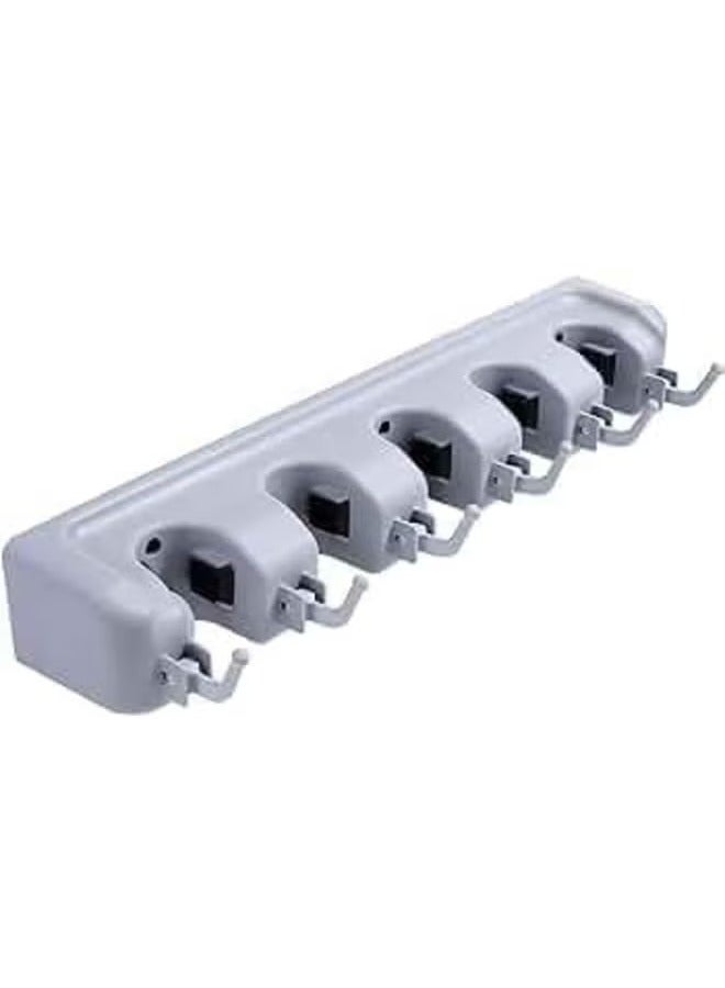 Raxoom "Wall-Mounted Broom and Mop Holder: 5-Slot Organizer with 6 Hooks for Optimal Storage" - Image 1