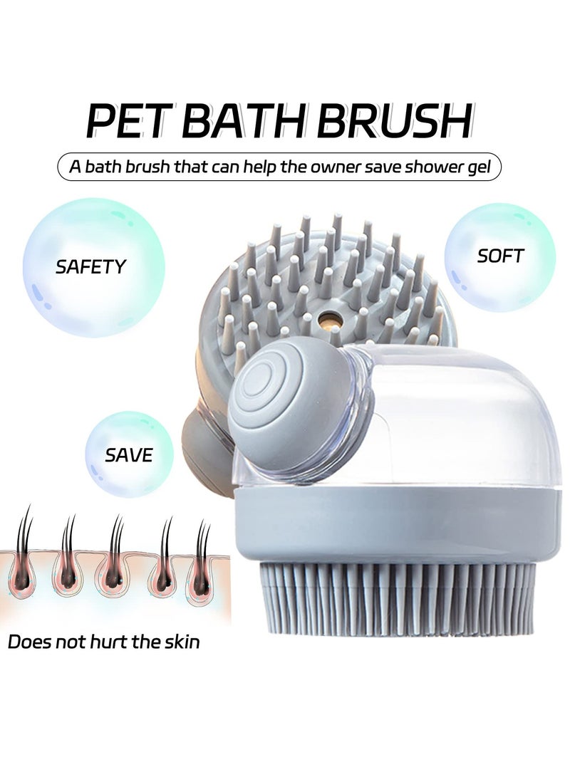 2-Pack 3-in-1 Soft Silicone Bath Brush for Dogs & Cats - Leak-Proof Shampoo Dispenser & Massager for Grooming & Relaxation, Grey - Image 3