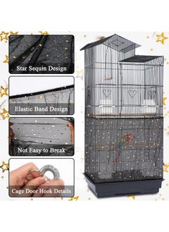 JULMELON 2Pcs Adjustable Bird Cage Seed Catcher(Black) Birdcage Nylon Mesh Cover Twinkle Star Universal Birdcage Cover For Parakeet Round Square Cage With Spring Hook  - Image 3