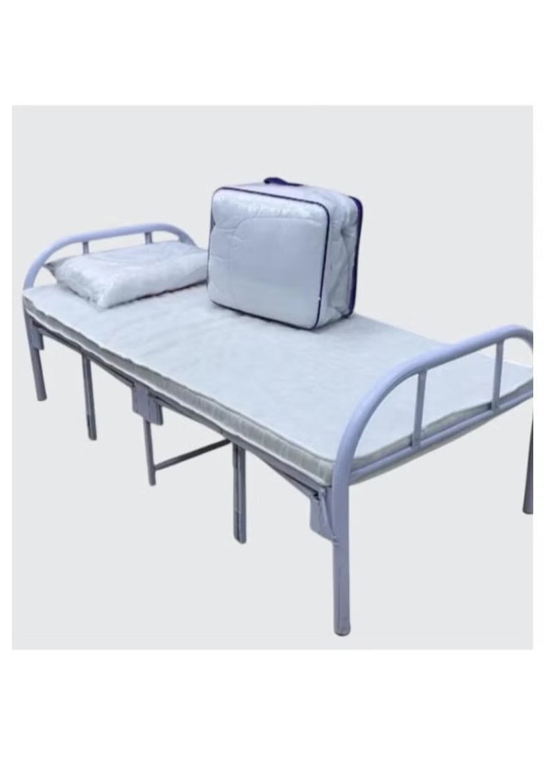 Single bed, iron frame, foldable, with mattress, size 90 x 190 x 80 cm, MS_BED_MTL_0022, white