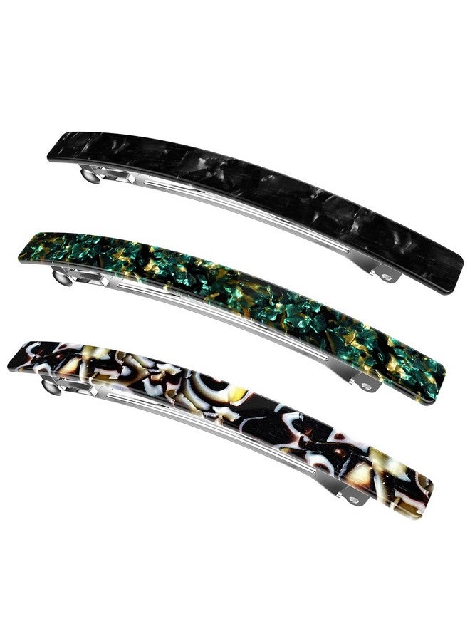 HYFEEL Long French Barrettes For Women Thin Thick Hair Large 4 Inch Hair Clips Ponytail Clamp Stylish Hair Accessories 3Pcs (Black Brown Green) - Image 1