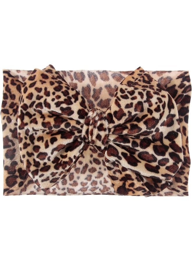 Nishine Nishine 5PCS Baby Girls Soft Wide Leopard Hair Turban Head Wraps Kids Stretchy Knotted Bows Headband for Children Hair Accessories Infant Headwraps  - Image 3