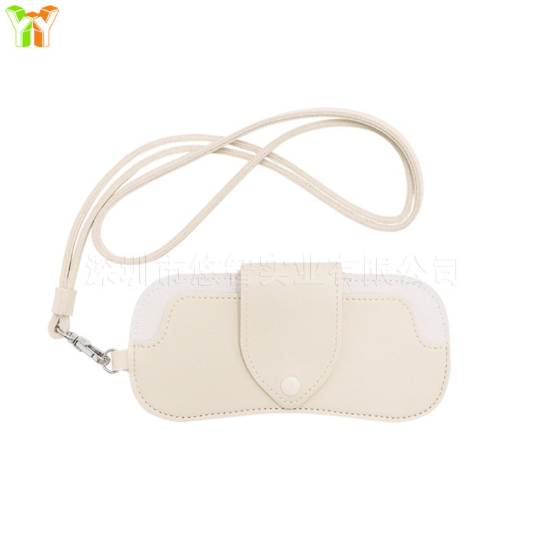 Generic in stock PU Leather Myopia Glasses Bag Business Neck-hanging Glasses Bag Portable Anti-lost Glasses Leather Case White