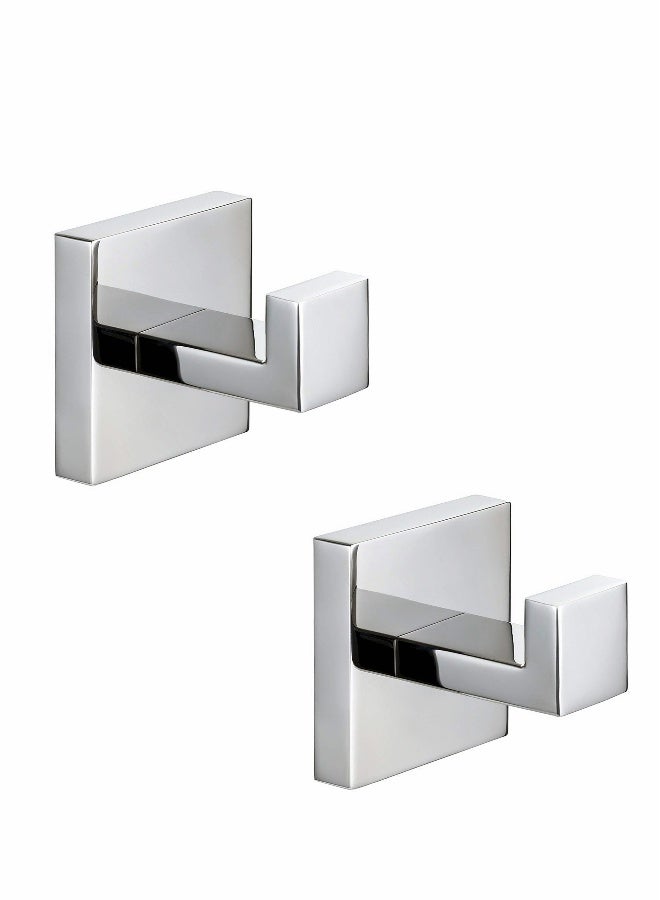 Bathroom Hooks, Towel Robe/Coat Clothes Hook Chrome Polished Stainless Steel Square Hanger Wall Hooks Heavy Duty for Bath Kitchen Bedroom Garage Hotel Wall Mounted, 2 Pack - Image 1