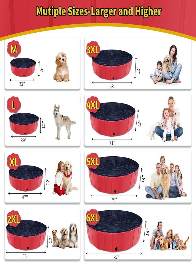 CACSPS Foldable Dog Pool, 32" x 8" Kiddie Pool with Hard Plastic, Non-Slip Dog Bath Tub for Outdoor Backyard, Collapsible Dog Swimming Pool for Kids Dogs Pets (Red) - Image 4
