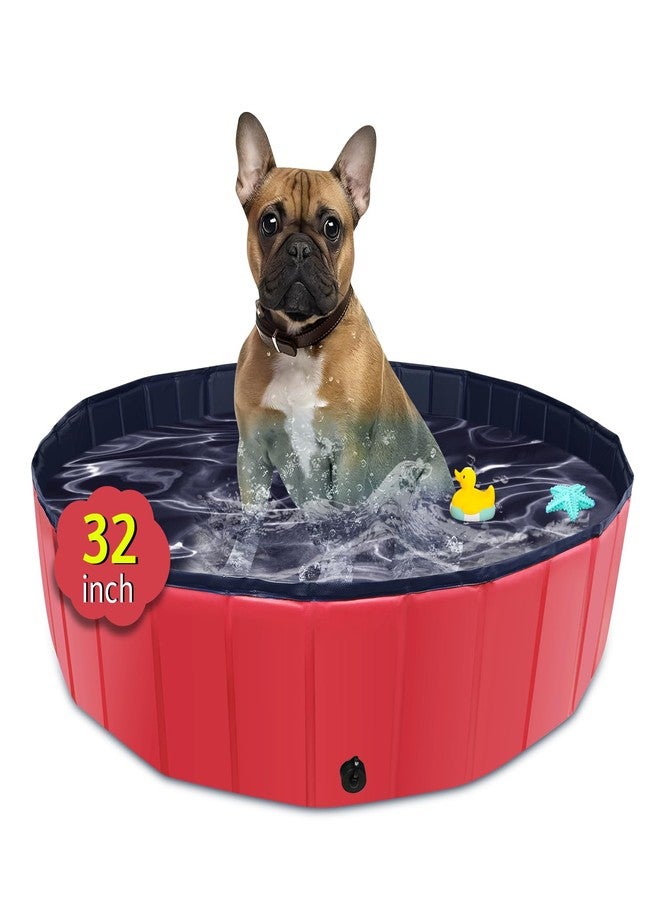 CACSPS Foldable Dog Pool, 32" x 8" Kiddie Pool with Hard Plastic, Non-Slip Dog Bath Tub for Outdoor Backyard, Collapsible Dog Swimming Pool for Kids Dogs Pets (Red) - Image 1