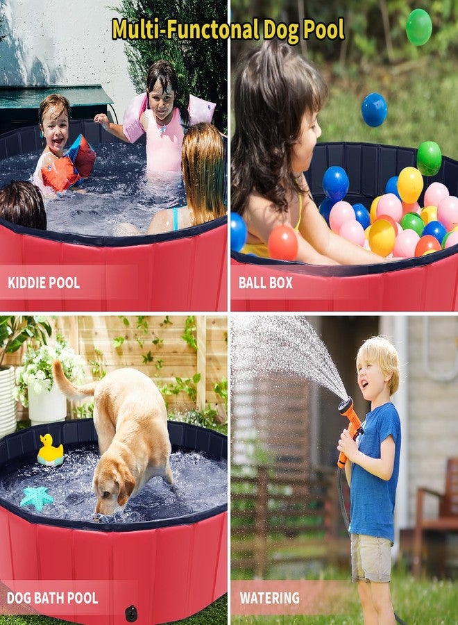 CACSPS Foldable Dog Pool, 32" x 8" Kiddie Pool with Hard Plastic, Non-Slip Dog Bath Tub for Outdoor Backyard, Collapsible Dog Swimming Pool for Kids Dogs Pets (Red) - Image 3
