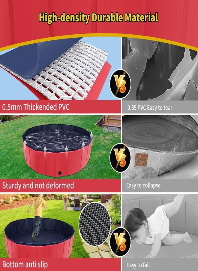 CACSPS Foldable Dog Pool, 32" x 8" Kiddie Pool with Hard Plastic, Non-Slip Dog Bath Tub for Outdoor Backyard, Collapsible Dog Swimming Pool for Kids Dogs Pets (Red) - Image 2