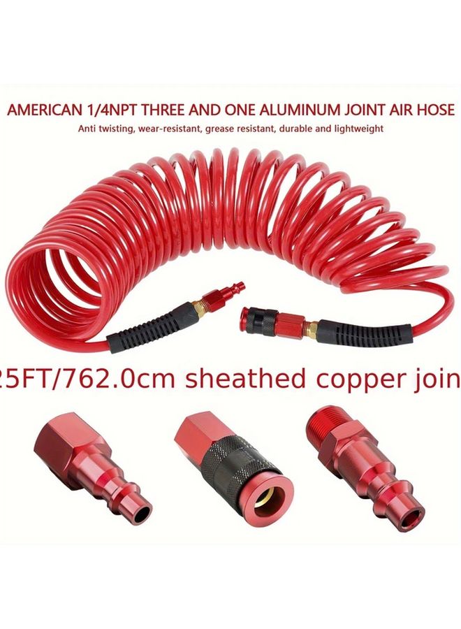 1 Set Polyurethane Recoil Air Hose 25ft Wear Resistant With Quick Coupler Plug - Image 3