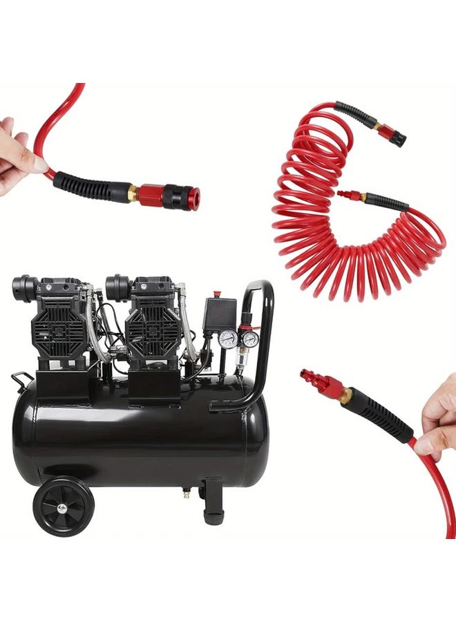 1 Set Polyurethane Recoil Air Hose 25ft Wear Resistant With Quick Coupler Plug - Image 4